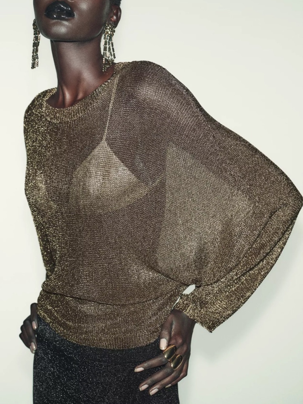 ZARA gold metallic knit jumper sweater